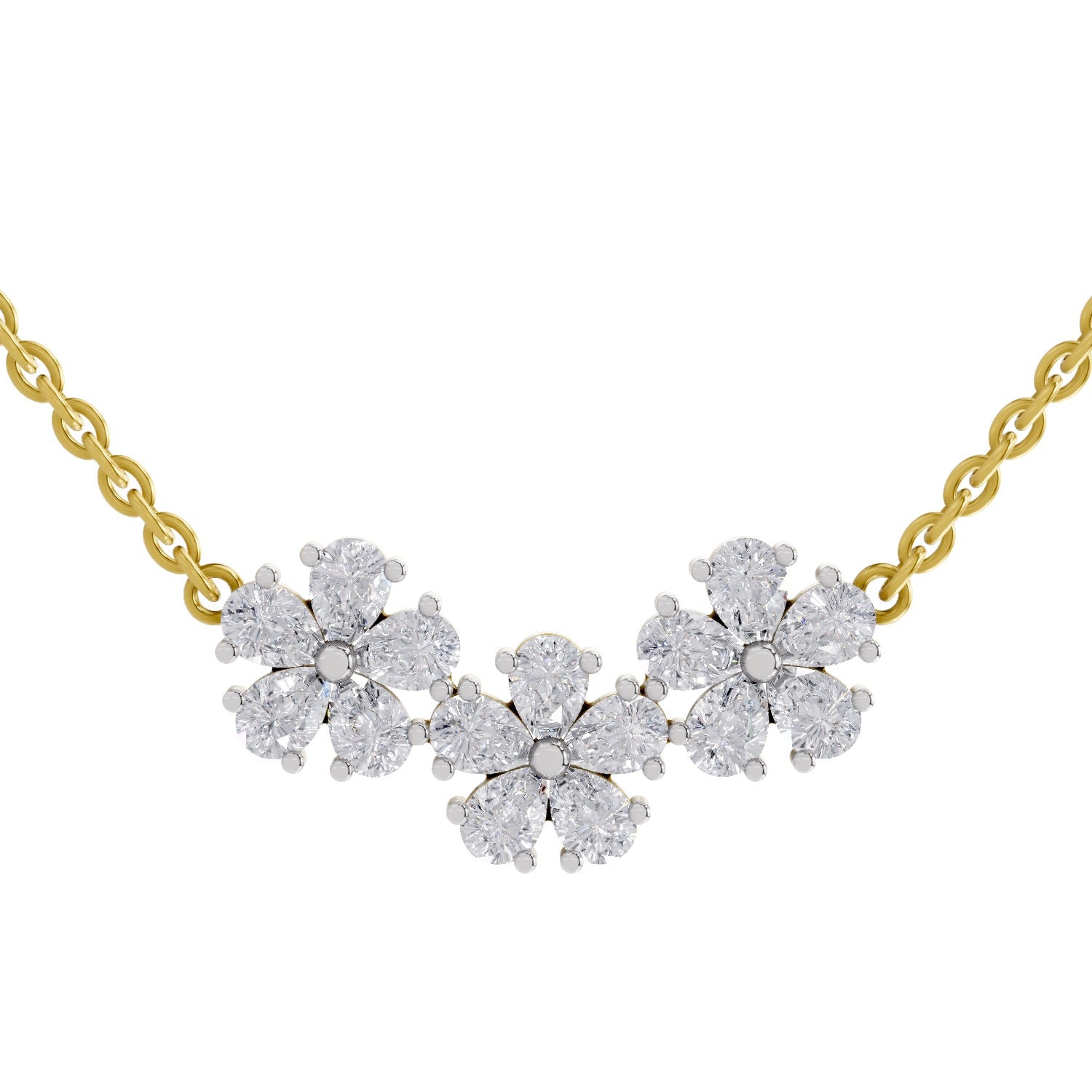1.20 Ct Pear Shape Flower Diamond Necklace | 14K Yellow Gold