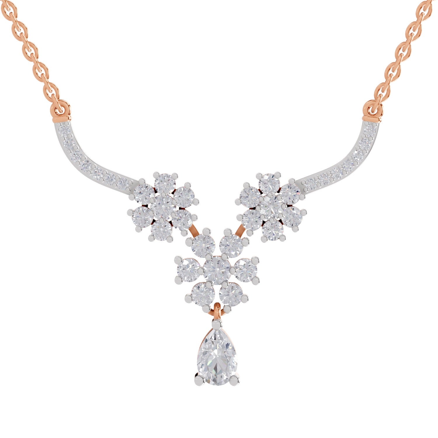 1.69 Ct Floral Cluster Diamond Necklace in 14K