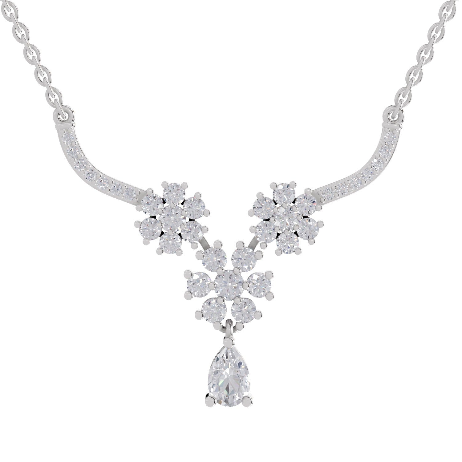 1.69 Ct Floral Cluster Diamond Necklace in 14K