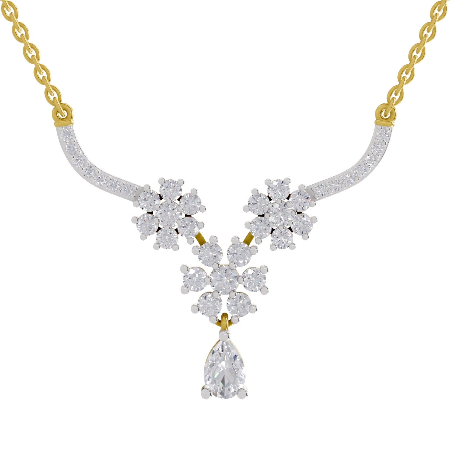 1.69 Ct Floral Cluster Diamond Necklace in 14K