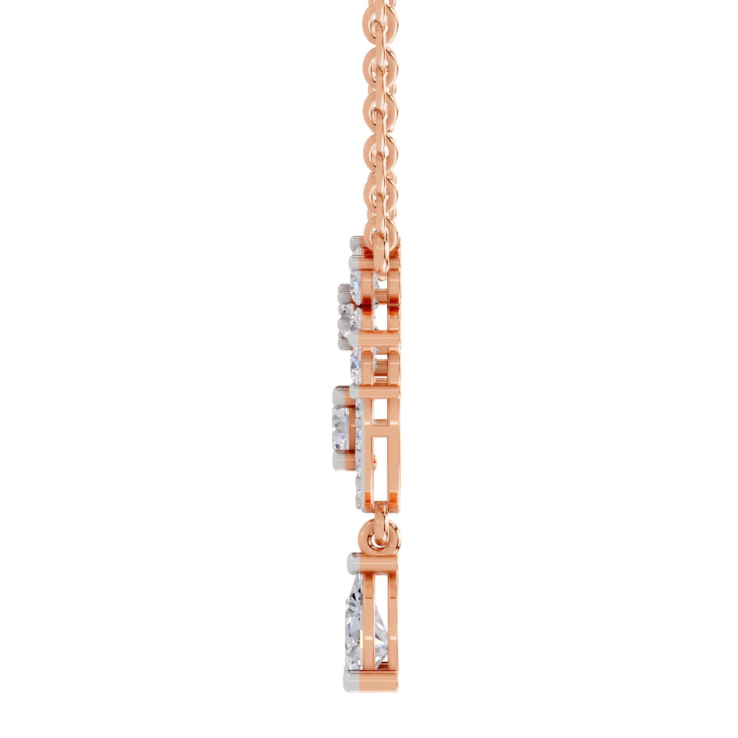 1.48 Ct Pear & Round Shape Floral Cluster Drop Diamond Necklace | 14K Rose Gold