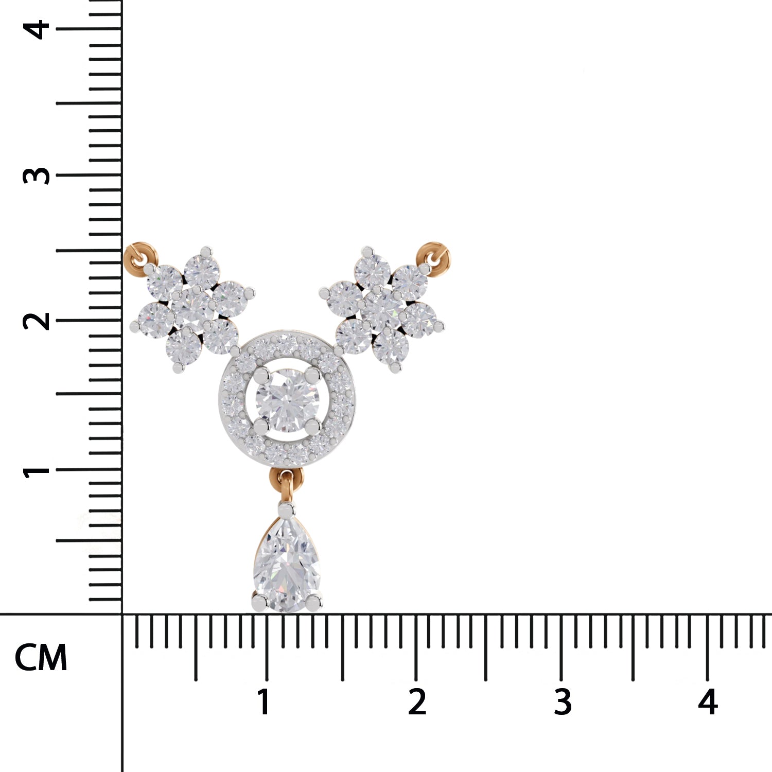 1.48 Ct Pear & Round Shape Floral Cluster Drop Diamond Necklace | 14K Yellow Gold
