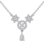 1.48 Ct Pear & Round Shape Floral Cluster Drop Diamond Necklace | 14K White Gold