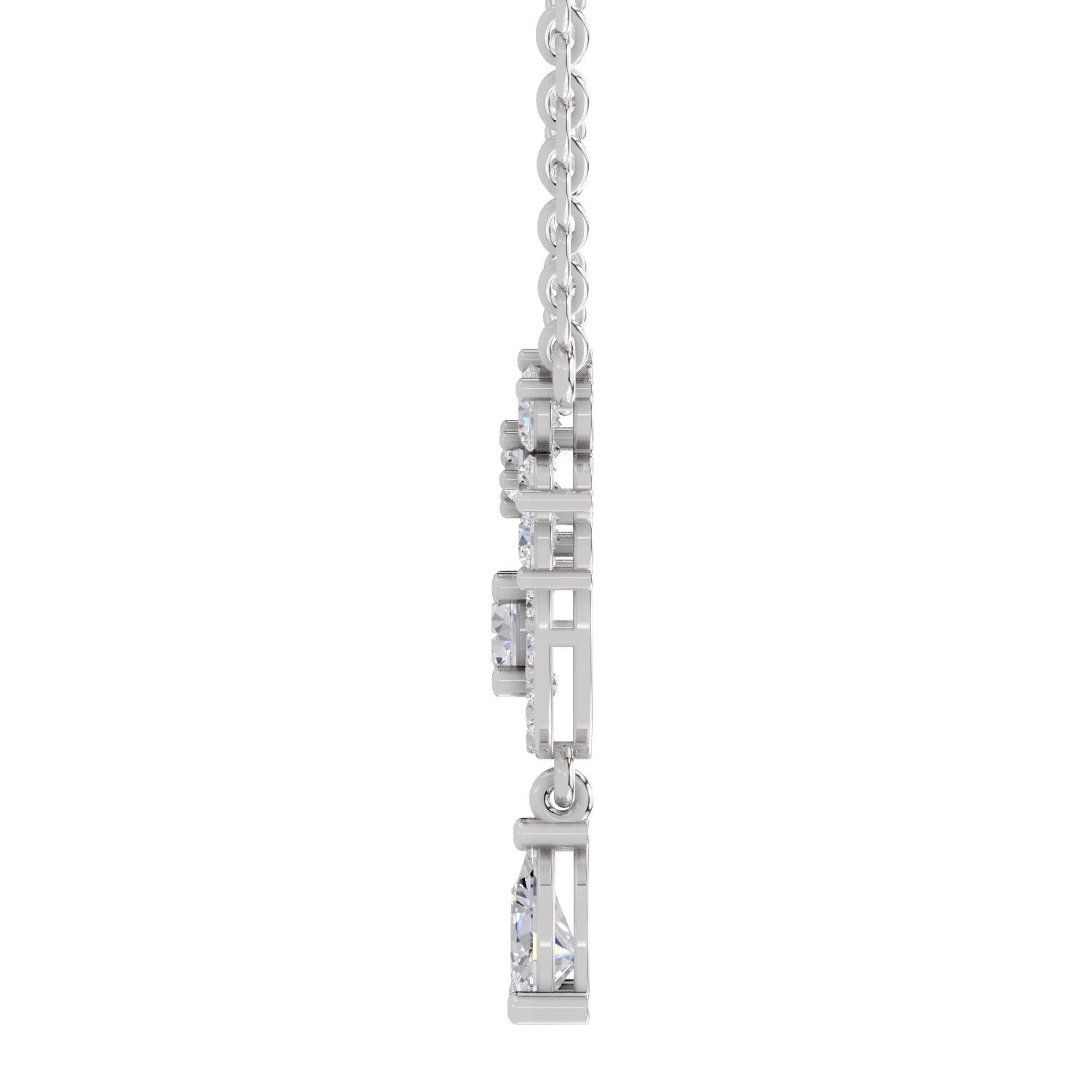 1.48 Ct Pear & Round Shape Floral Cluster Drop Diamond Necklace | 14K White Gold
