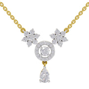 1.48 Ct Pear & Round Shape Floral Cluster Drop Diamond Necklace | 14K Yellow Gold