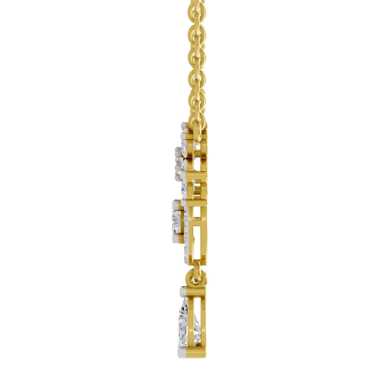 1.48 Ct Pear & Round Shape Floral Cluster Drop Diamond Necklace | 14K Yellow Gold