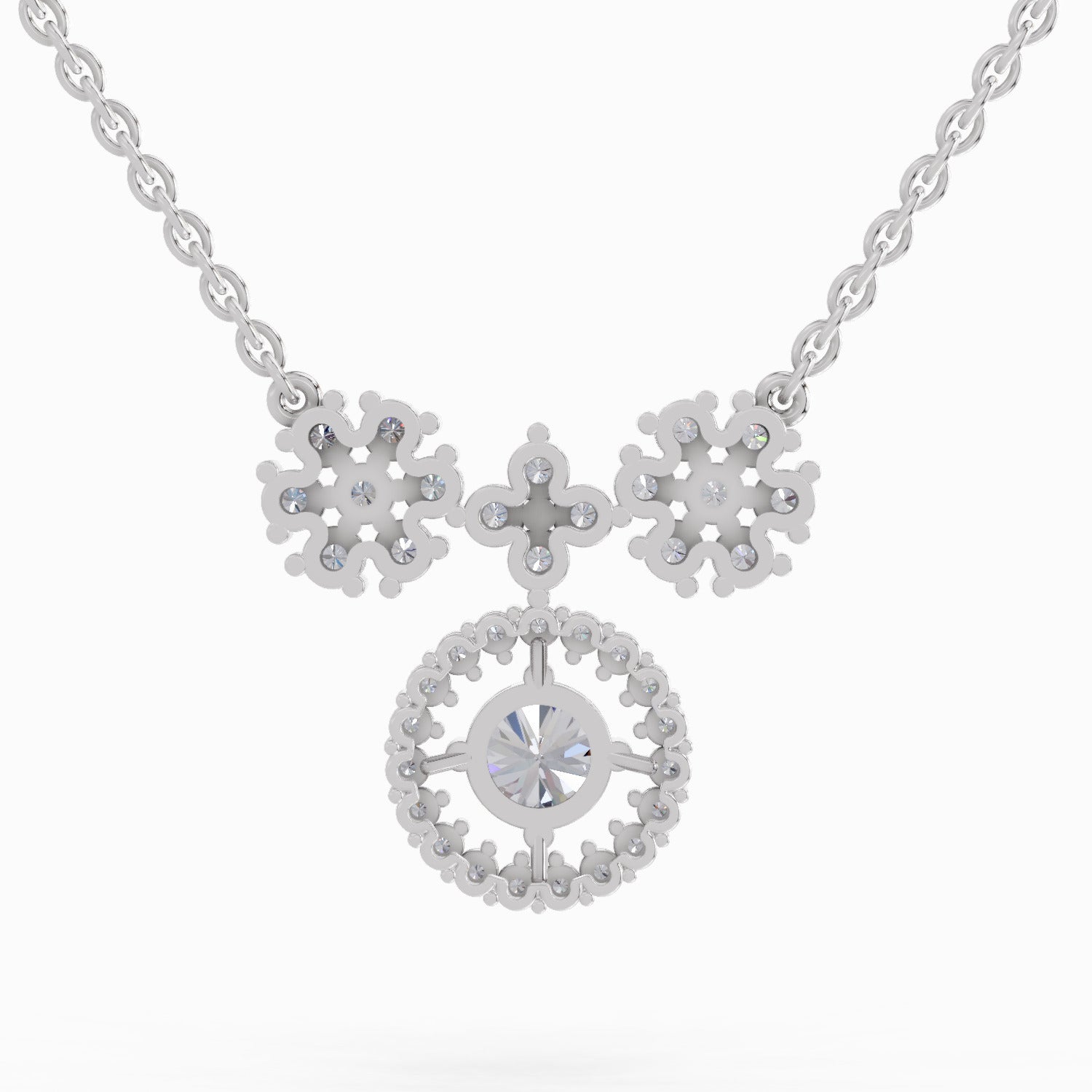 1.50 ct Round Shape Cluster Diamond Pendant Necklace| 14K White Gold