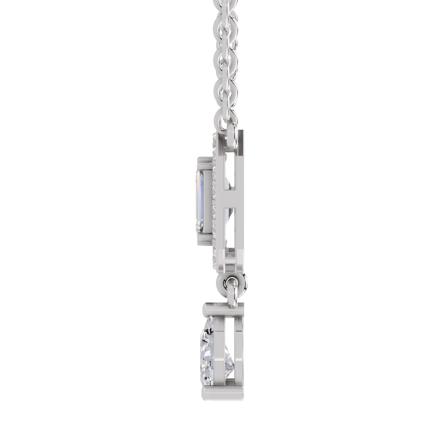 1.32 Ct Emerald Shape Halo Drop Diamond Necklace | 14K White Gold