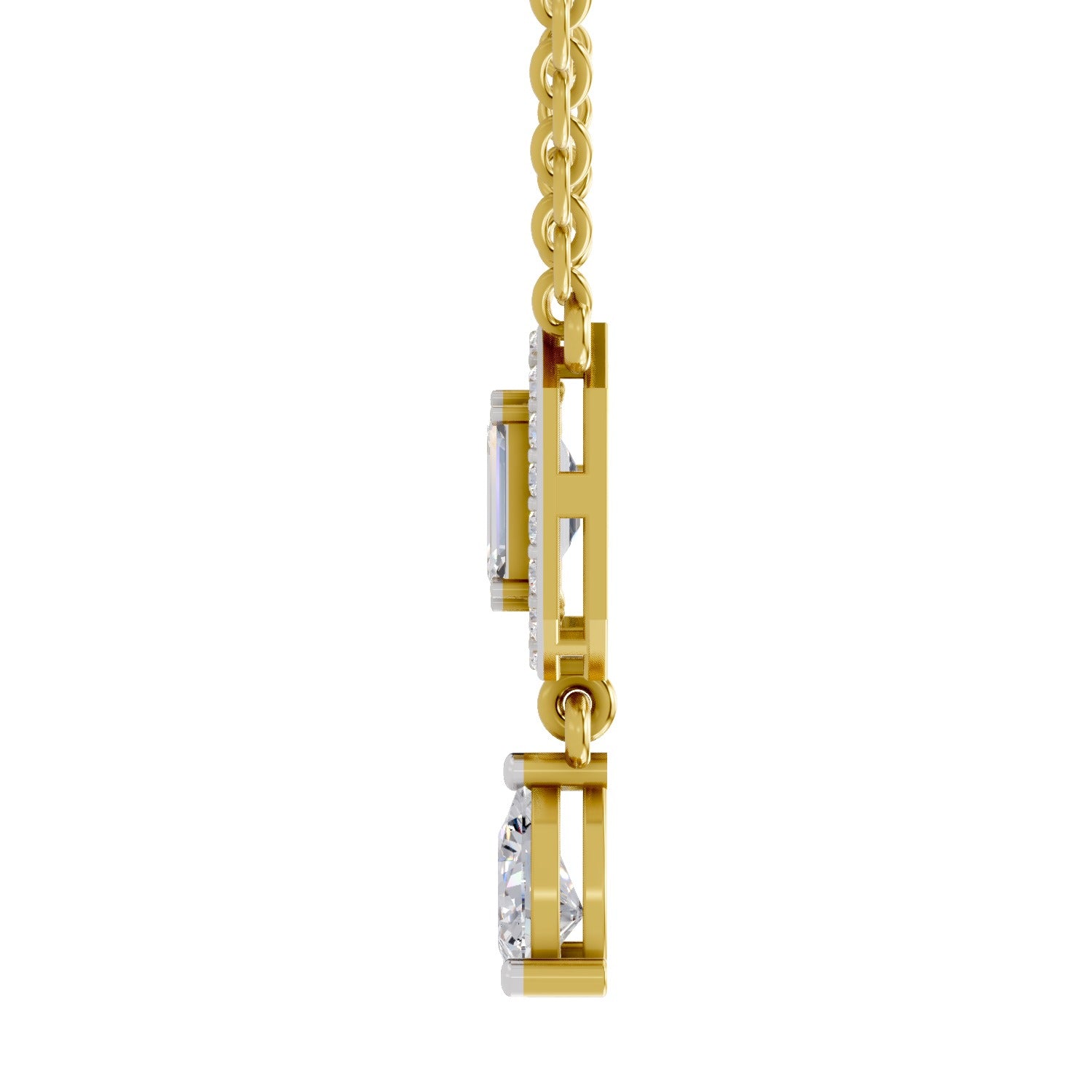 1.32 Ct Emerald Shape Halo Drop Diamond Necklace | 14K Yellow Gold