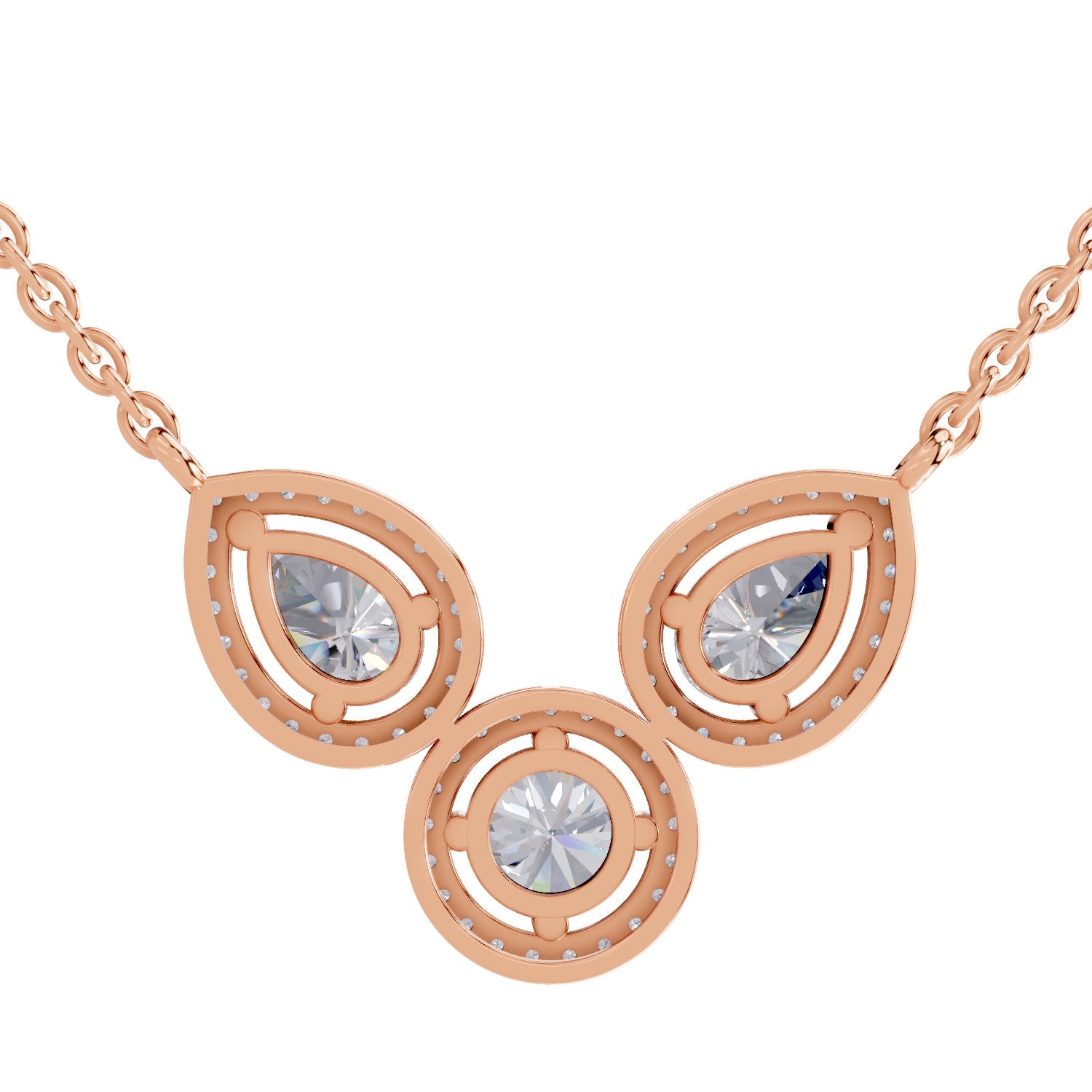 1.83 Ct Pear & Round Shape Halo Diamond Necklace | 14K Rose Gold