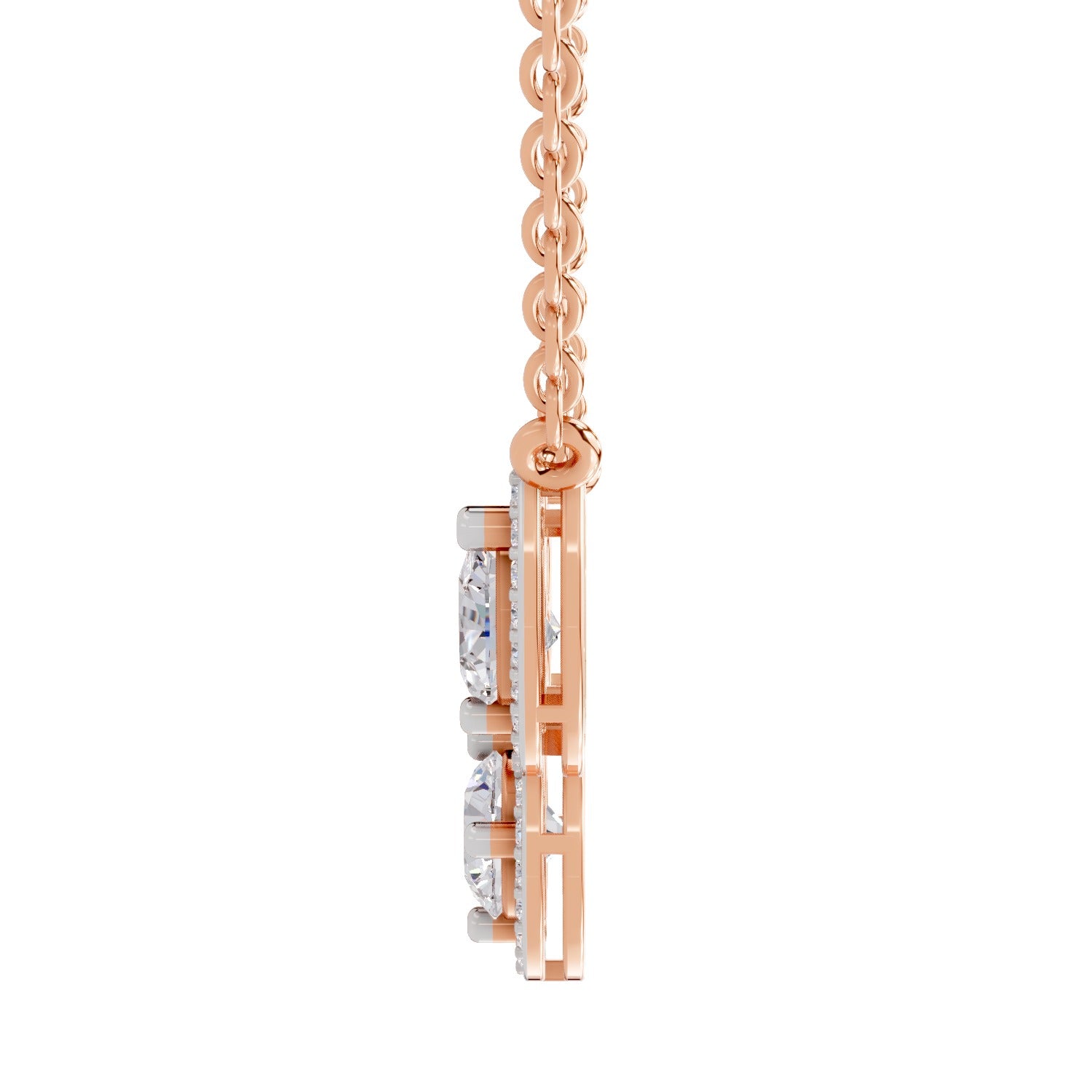 1.83 Ct Pear & Round Shape Halo Diamond Necklace | 14K Rose Gold