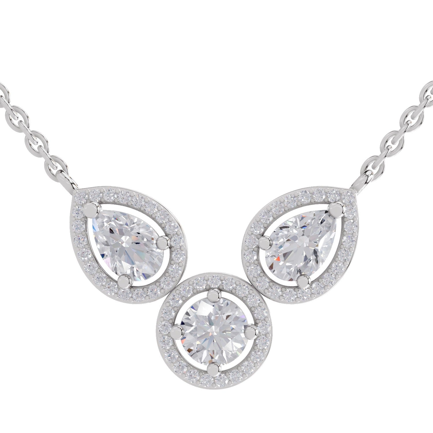 1.83 Ct Pear Halo Diamond Necklace in 14K