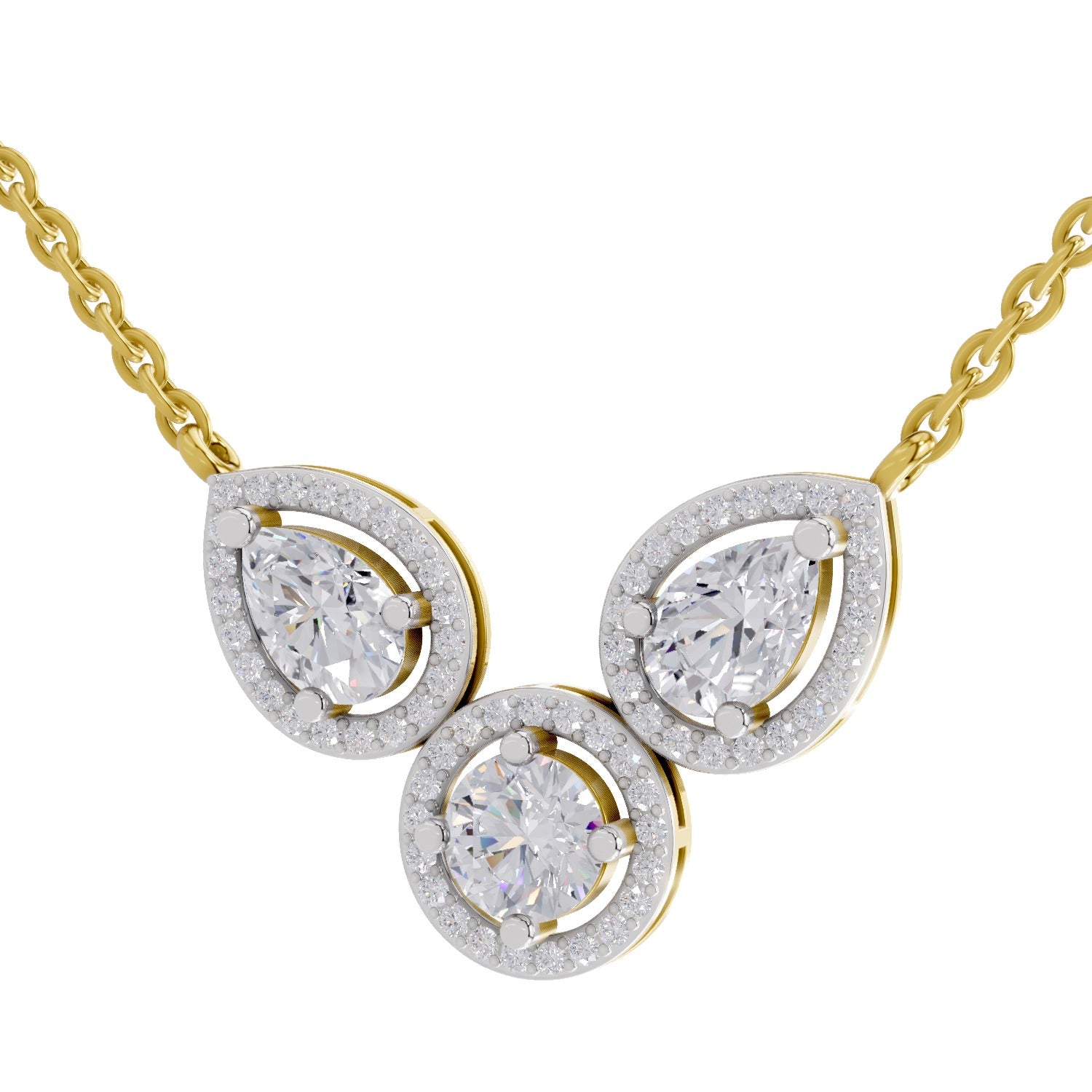 1.83 Ct Pear & Round Shape Halo Diamond Necklace | 14K Yellow Gold
