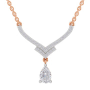 0.99 Ct Round & Pear V-Shape Diamond with Drop Necklace | 14K Rose Gold