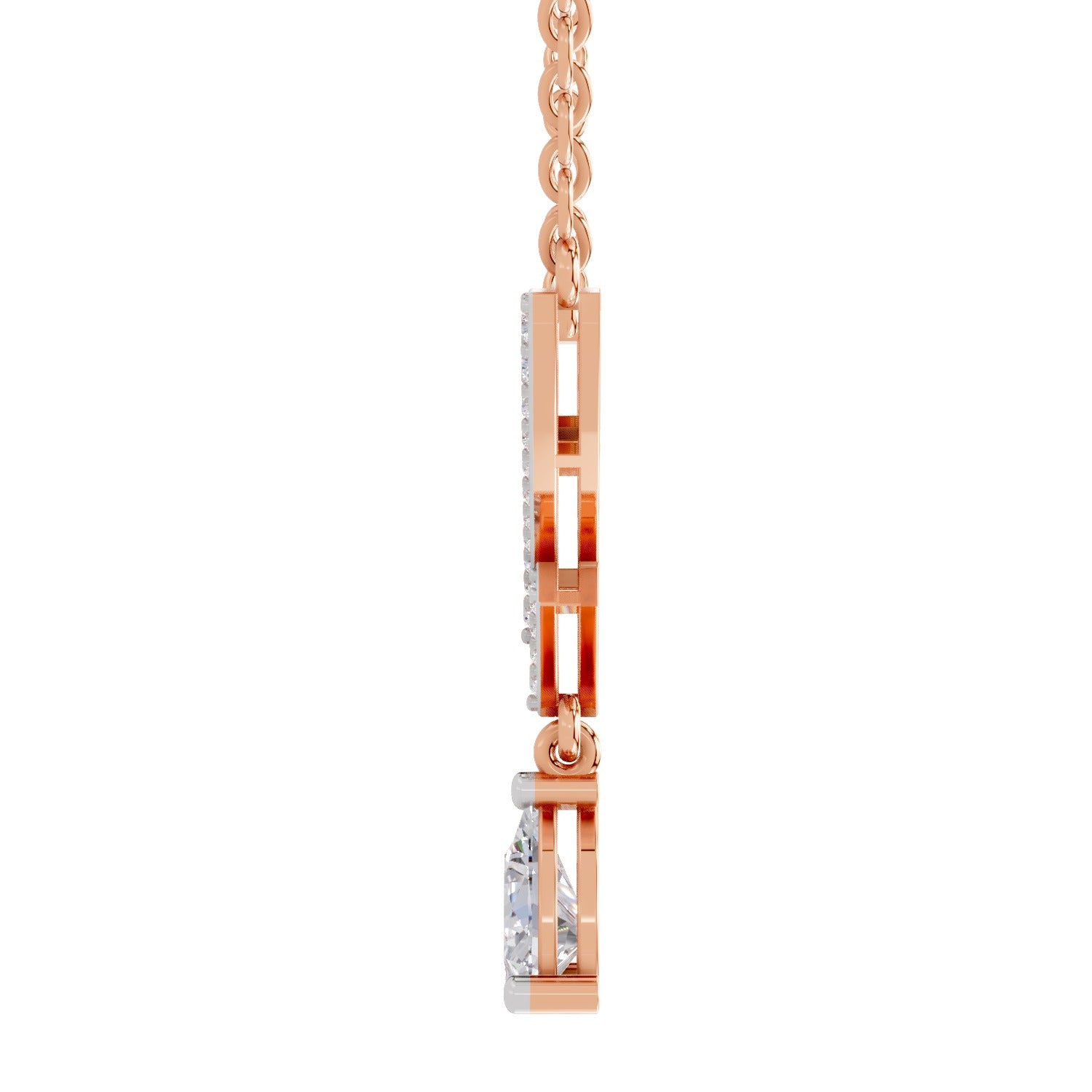 0.99 Ct Round & Pear V-Shape Diamond with Drop Necklace | 14K Rose Gold