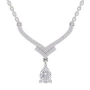 0.99 Ct Round & Pear V-Shape Diamond with Drop Necklace | 14K White Gold