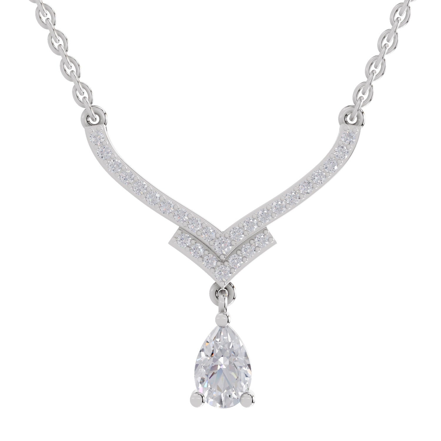 0.99 Ct Pear V-Shape Diamond with Drop Necklace in 14K