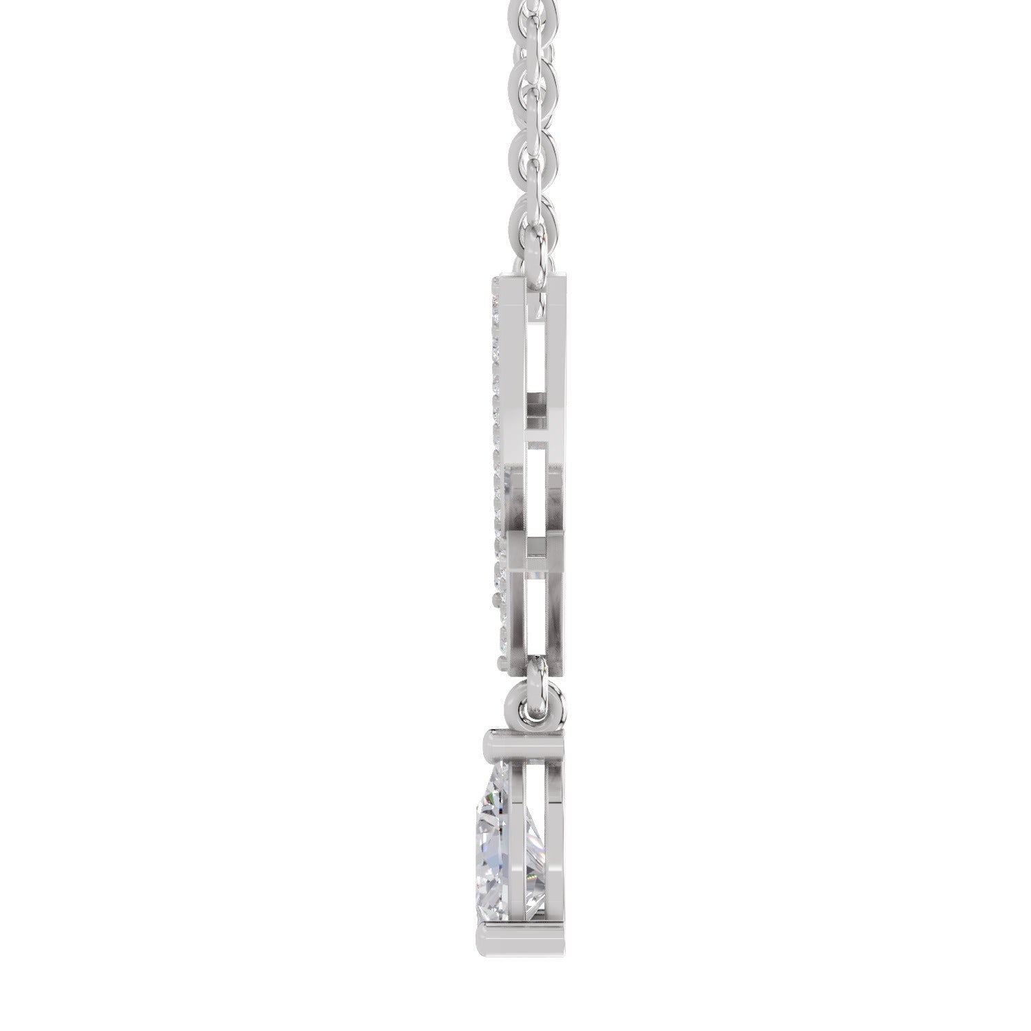 0.99 Ct Round & Pear V-Shape Diamond with Drop Necklace | 14K White Gold