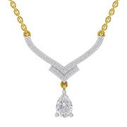 0.99 Ct Round & Pear V-Shape Diamond with Drop Necklace | 14K Yellow Gold