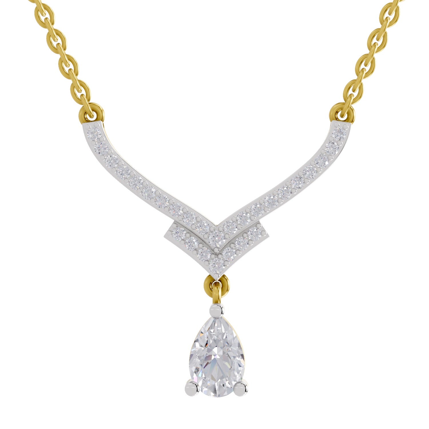0.99 Ct Pear V-Shape Diamond with Drop Necklace in 14K