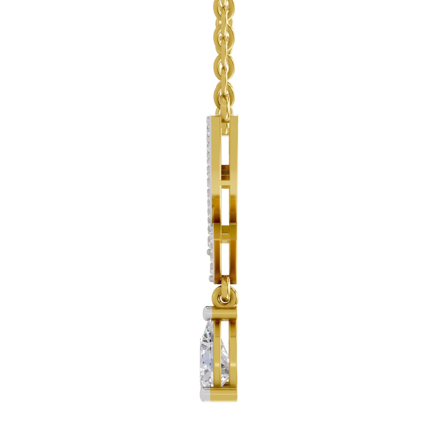 0.99 Ct Round & Pear V-Shape Diamond with Drop Necklace | 14K Yellow Gold