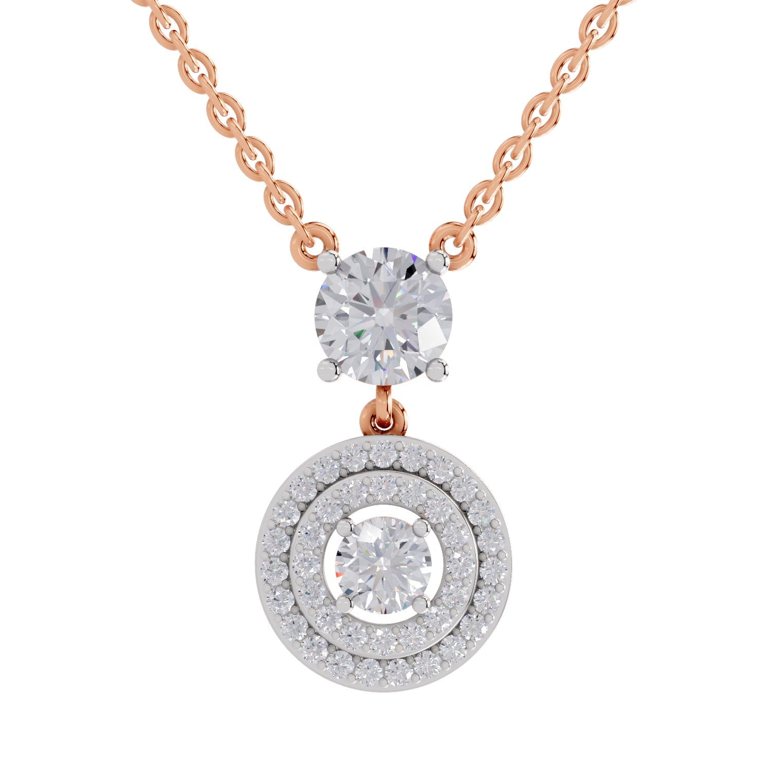 1.71 Ct Halo Diamond Drop Necklace in 14K