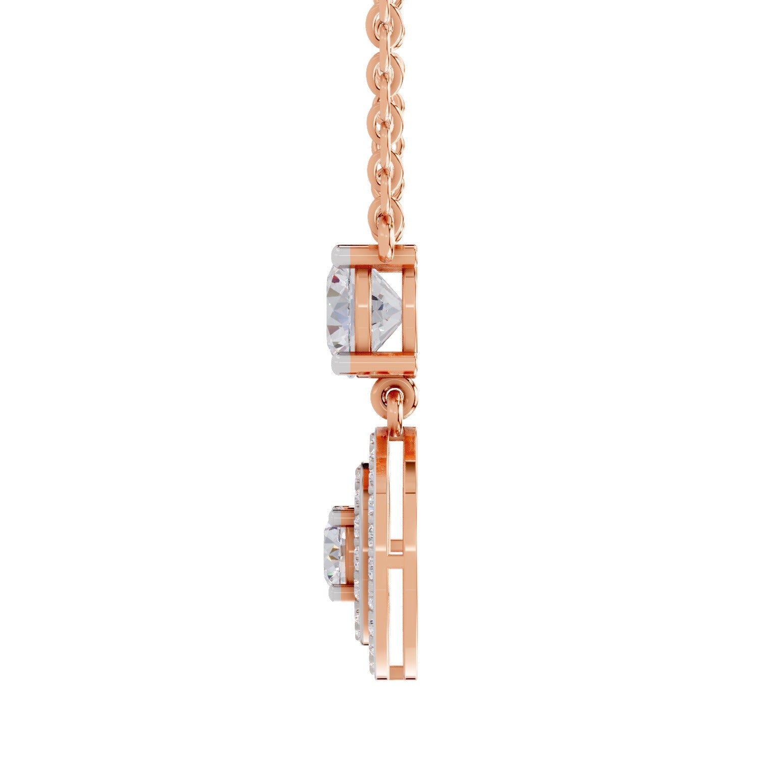 1.71 Ct Round Shape Halo Diamond Drop Necklace | 14K Rose Gold