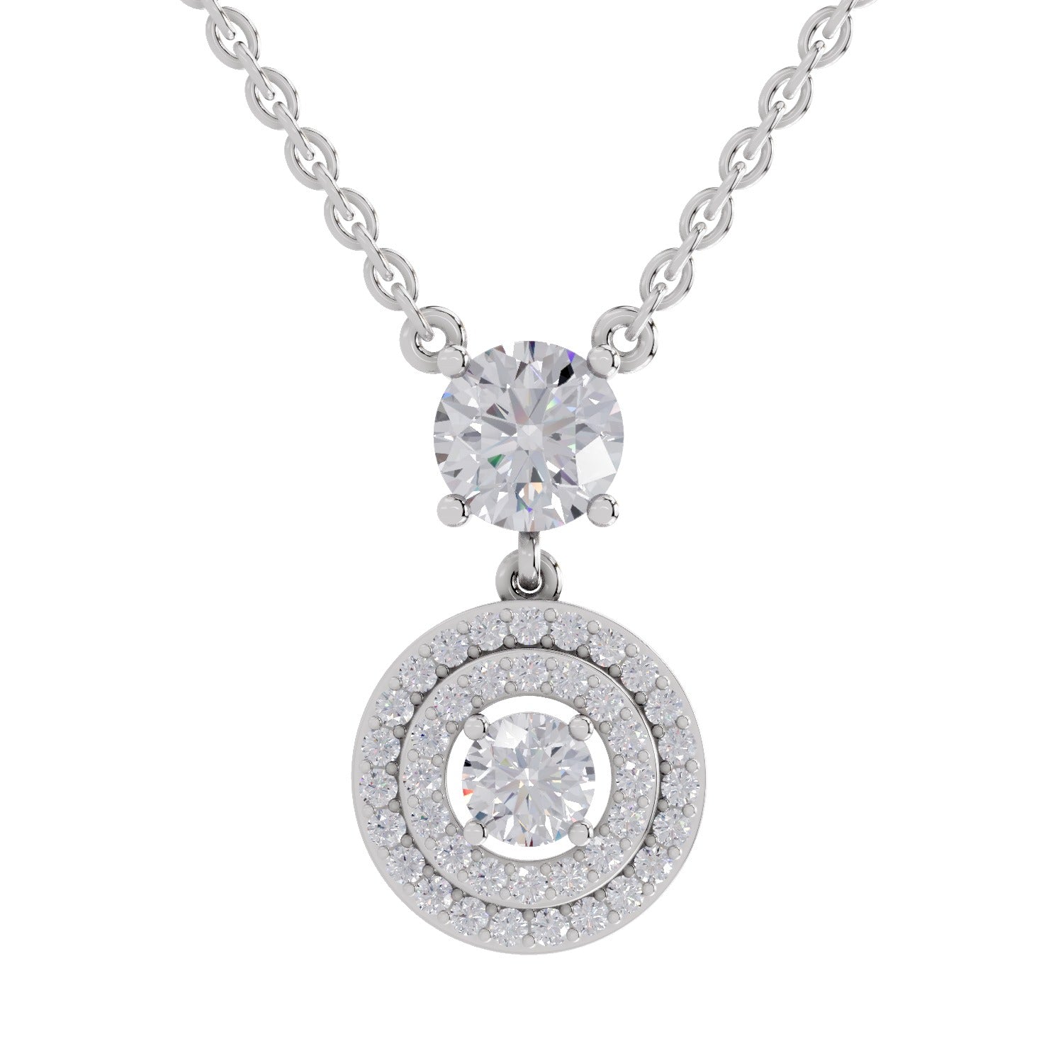 1.71 Ct Halo Diamond Drop Necklace in 14K