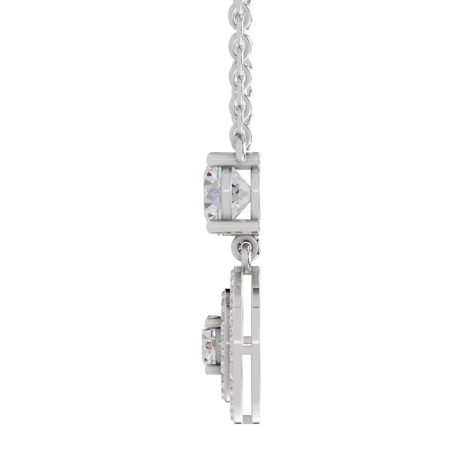 1.71 Ct Round Shape Halo Diamond Drop Necklace | 14K White Gold