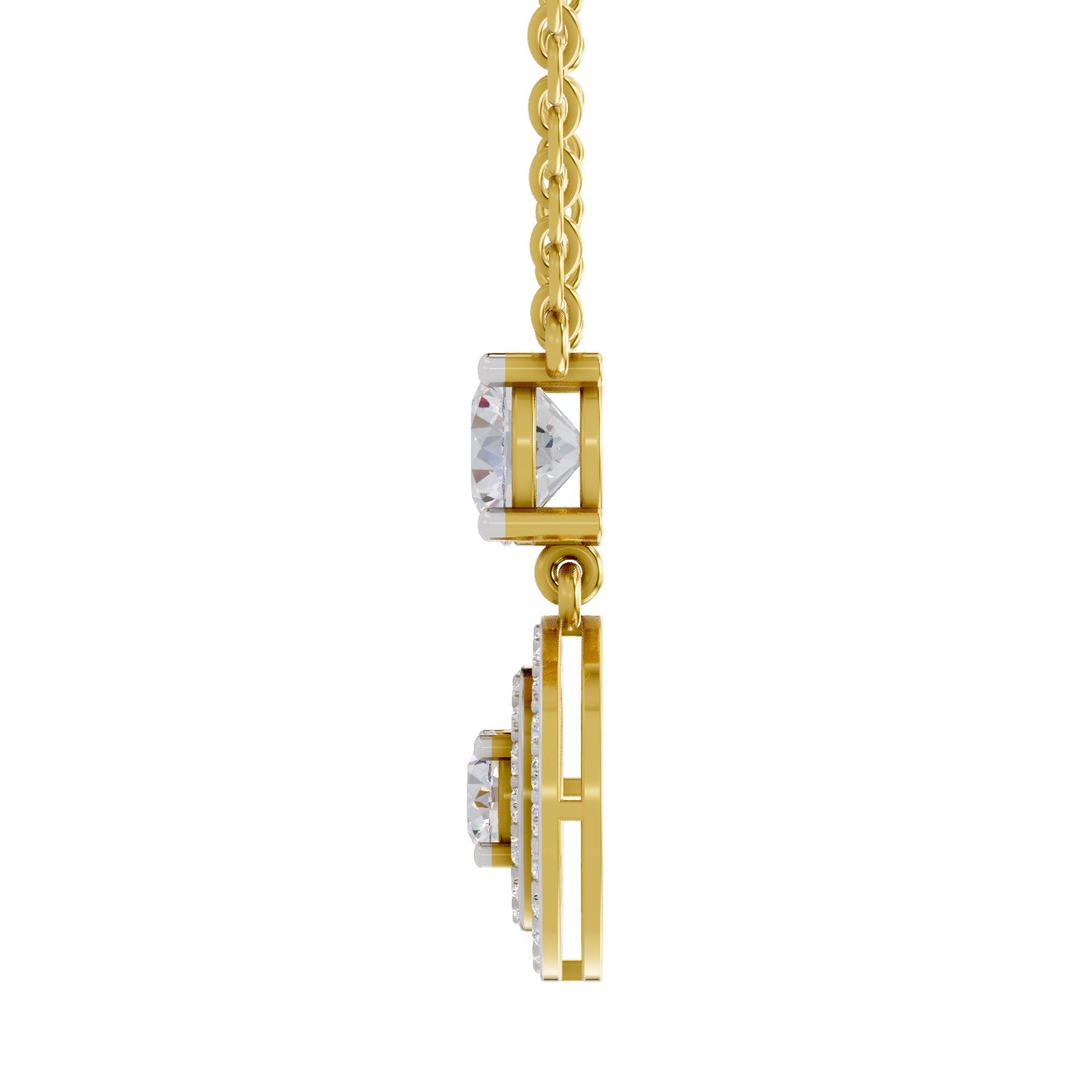 1.71 Ct Round Shape Halo Diamond Drop Necklace | 14K Yellow Gold