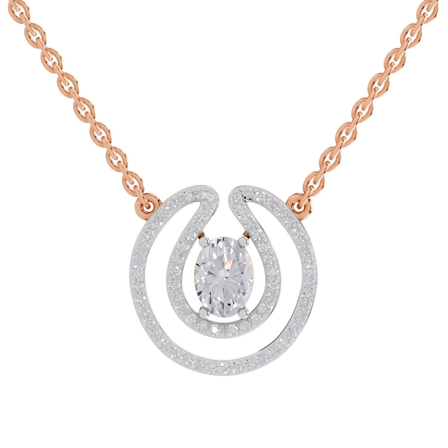 1.03 Ct Oval Halo Diamond Necklace in 14K