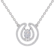 1.03 Ct Oval & Round Shape Halo Diamond Necklace | 14K White Gold