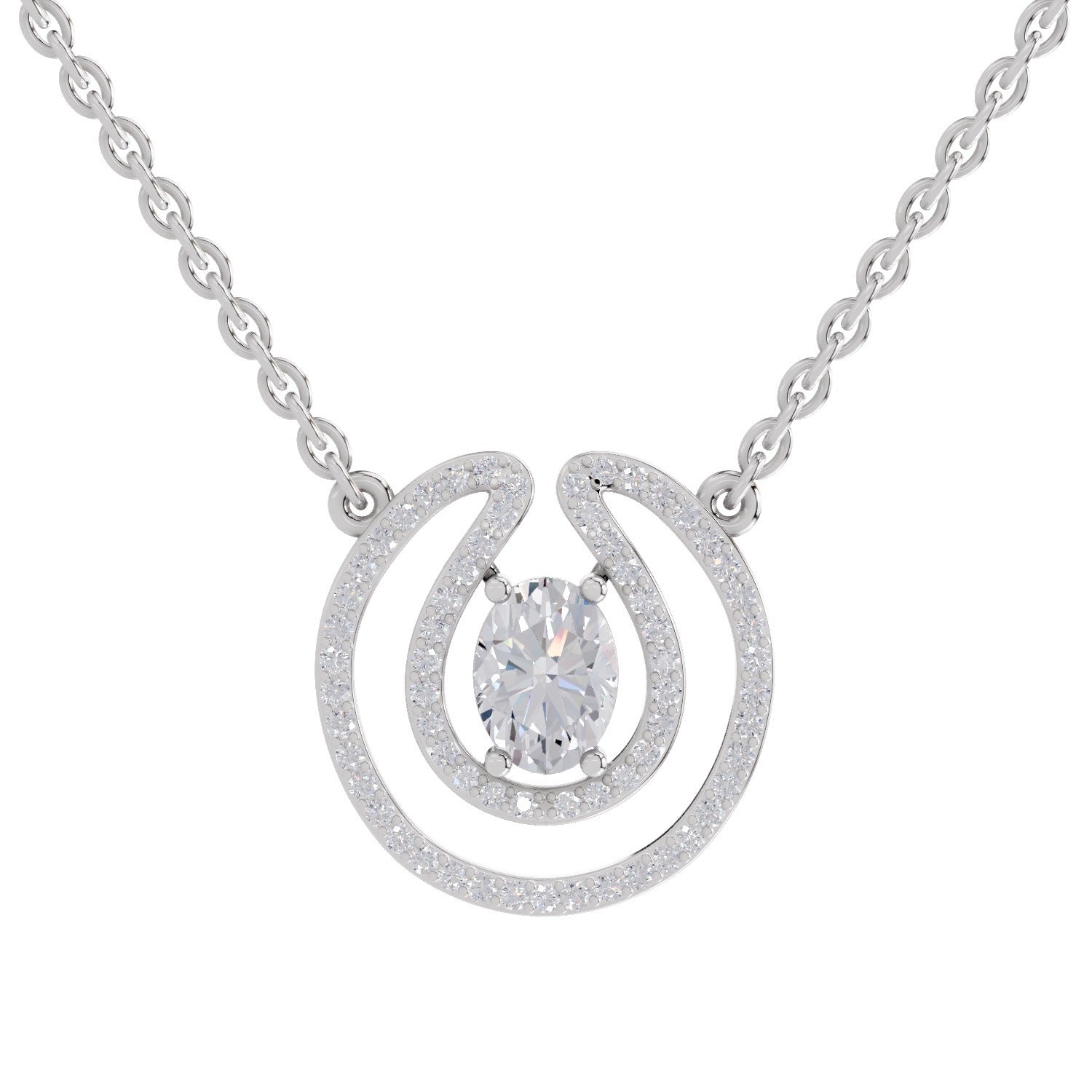 1.03 Ct Oval Halo Diamond Necklace in 14K