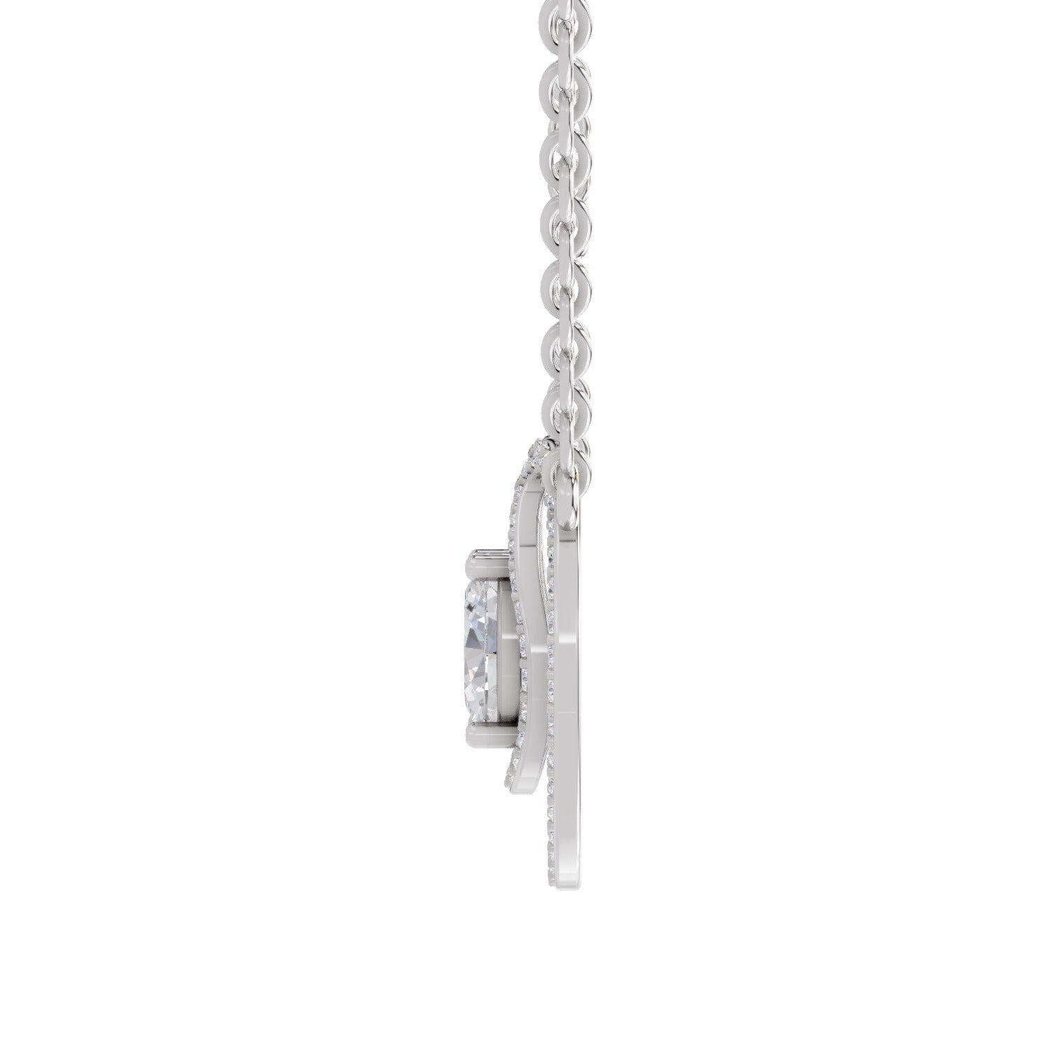 1.03 Ct Oval & Round Shape Halo Diamond Necklace | 14K White Gold