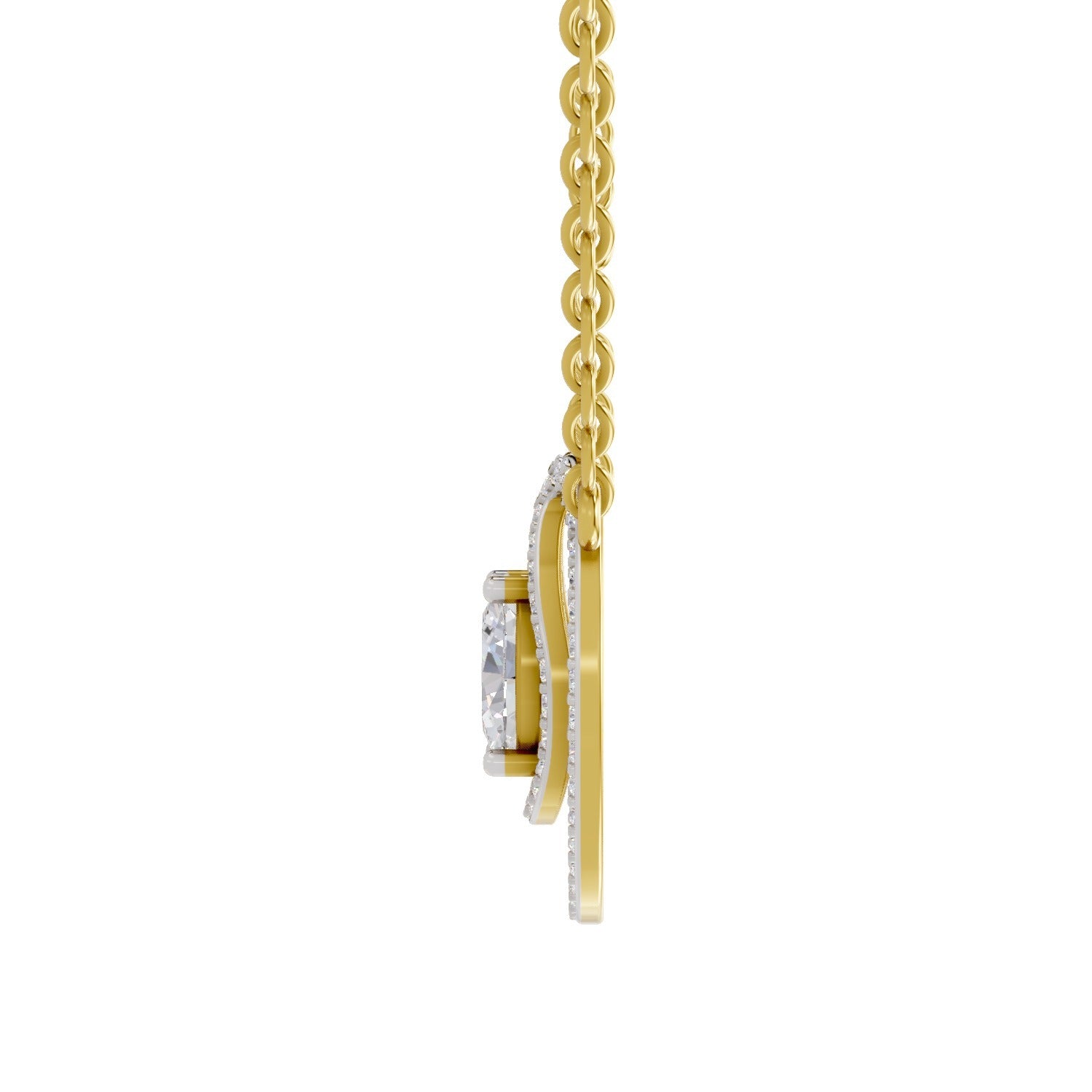 1.03 Ct Oval & Round Shape Halo Diamond Necklace | 14K Yellow Gold
