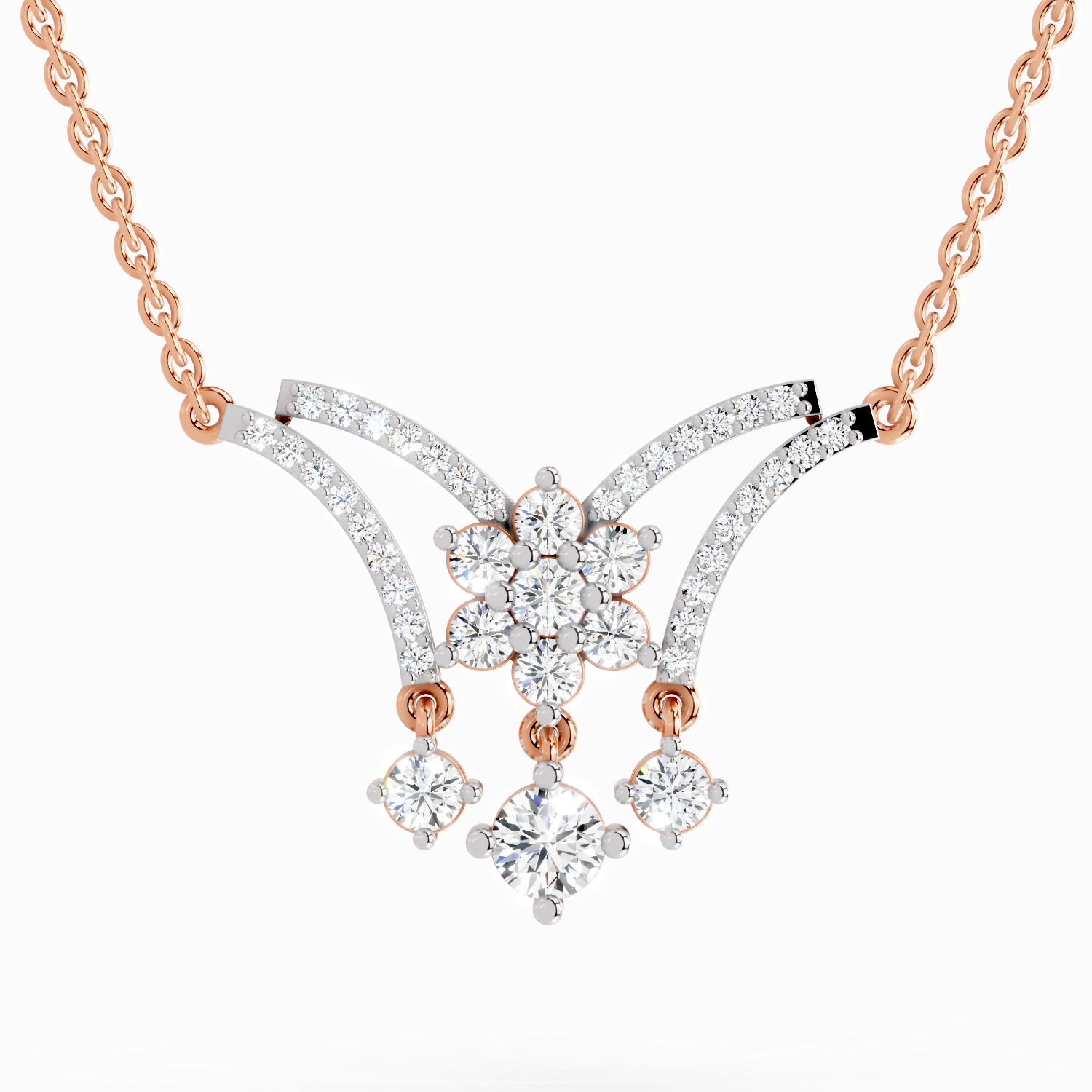 1.35 ct Round Butterfly Pendant Necklace | 14K Rose Gold