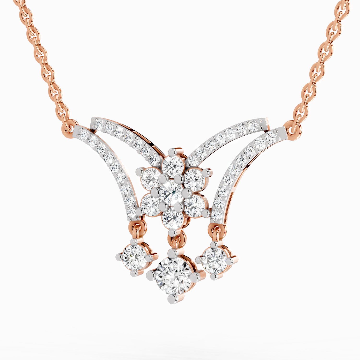 1.35 ct Round Butterfly Pendant Necklace | 14K Rose Gold