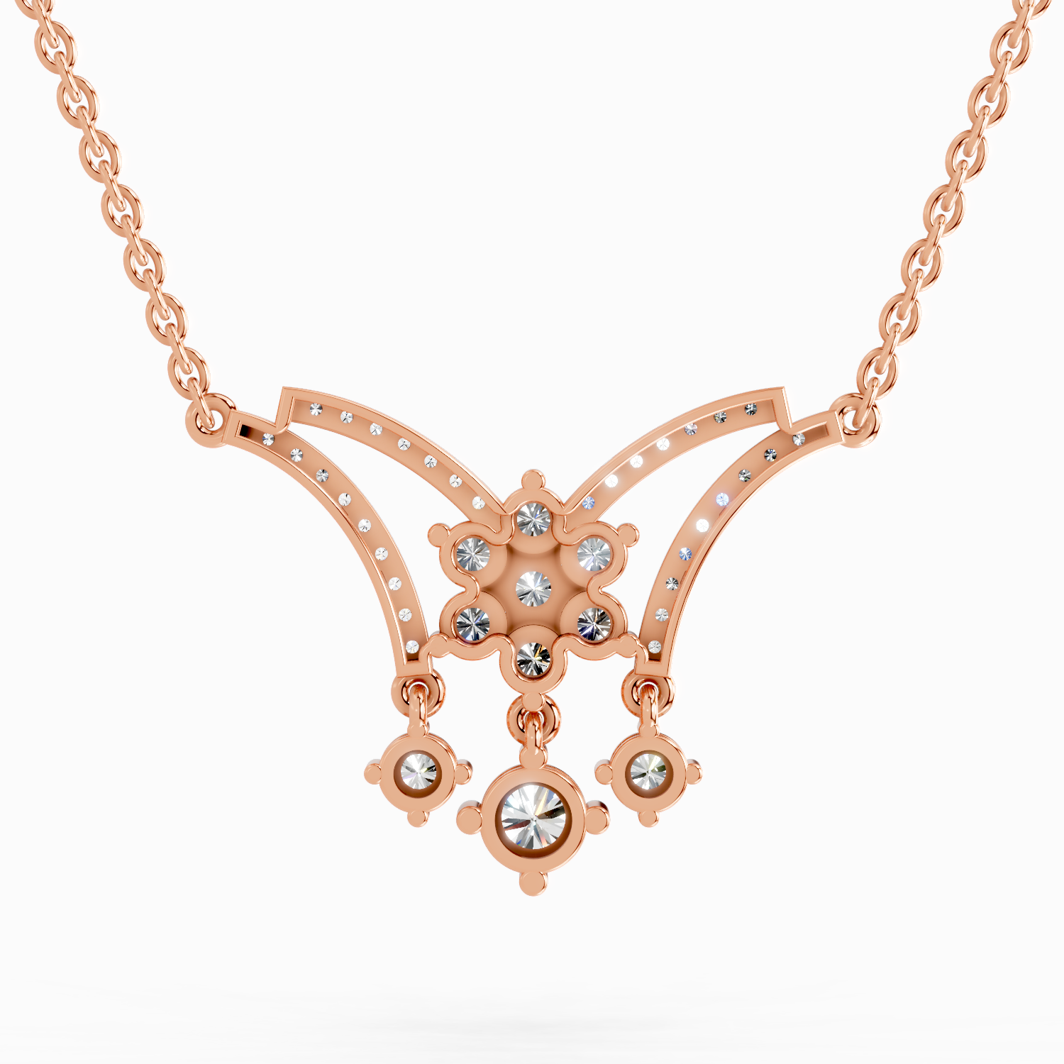 1.35 ct Round Butterfly Pendant Necklace | 14K Rose Gold