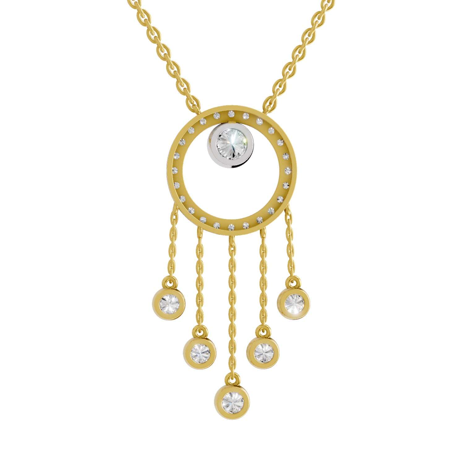 1.49 Carat | 925 Sterling Silver Yellow Gold Plated Dream Catcher Necklace