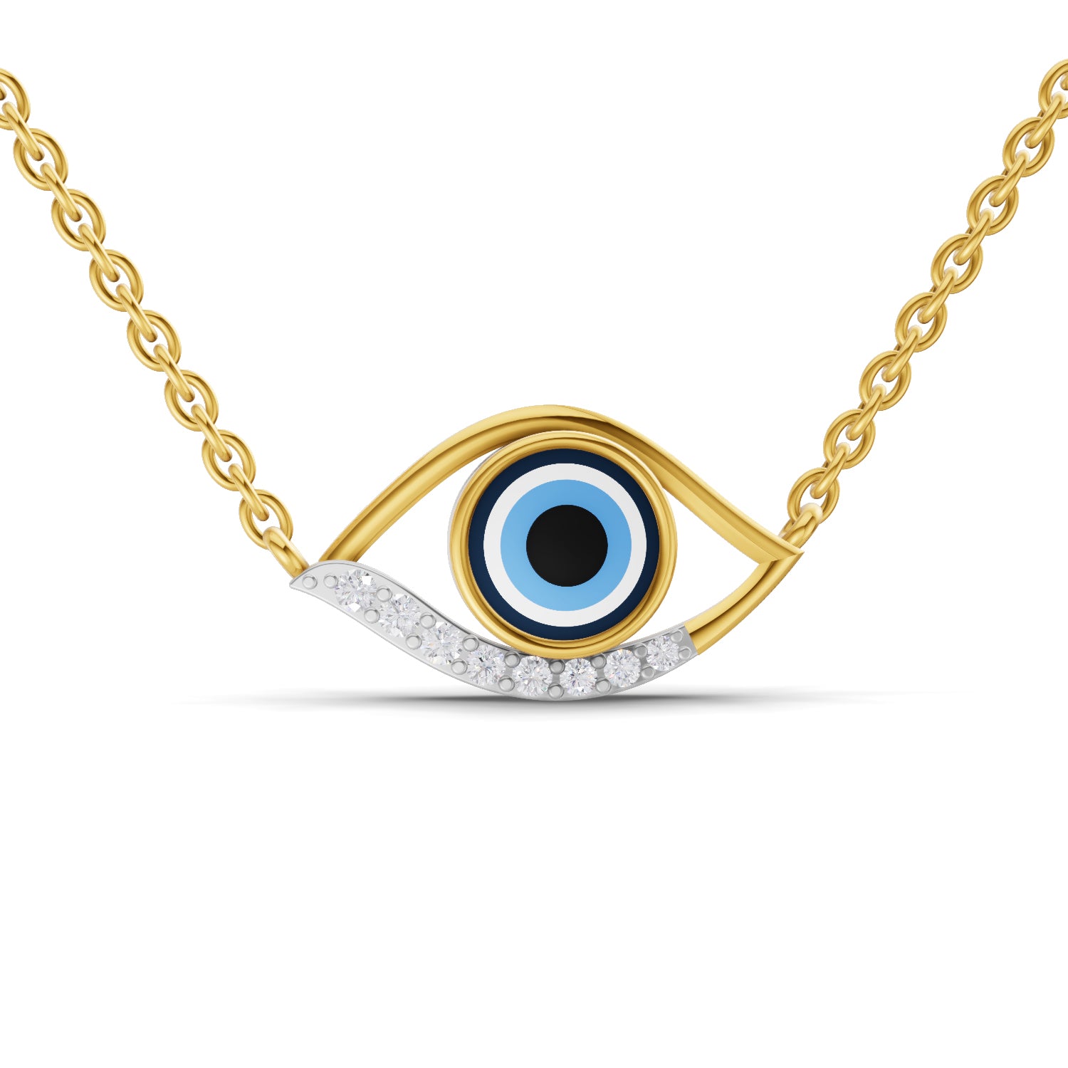 0.12 Carat | 925 Sterling Silver Yellow Gold Plated Evil Eye Necklace