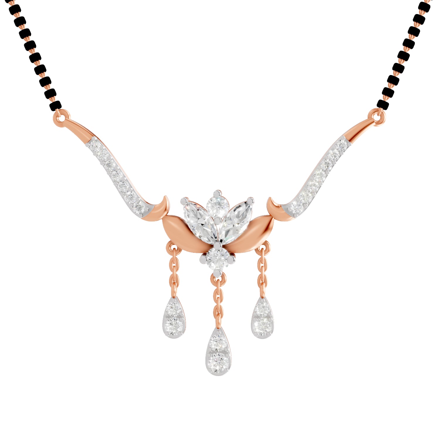 1.34 Carat Marquise & Round Shape Diamond Mangalsutra| 14K Rose Gold
