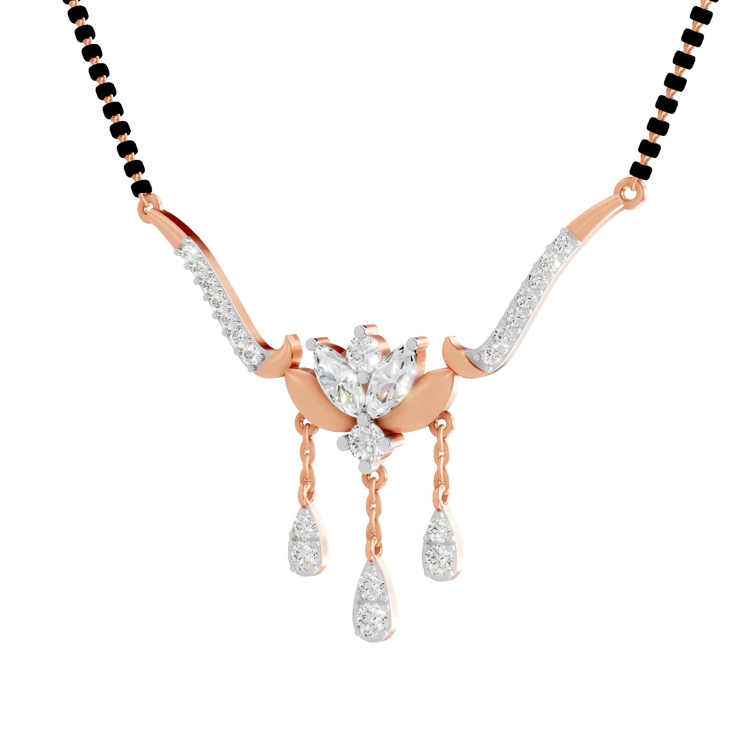 1.34 Carat Marquise & Round Shape Diamond Mangalsutra| 14K Rose Gold