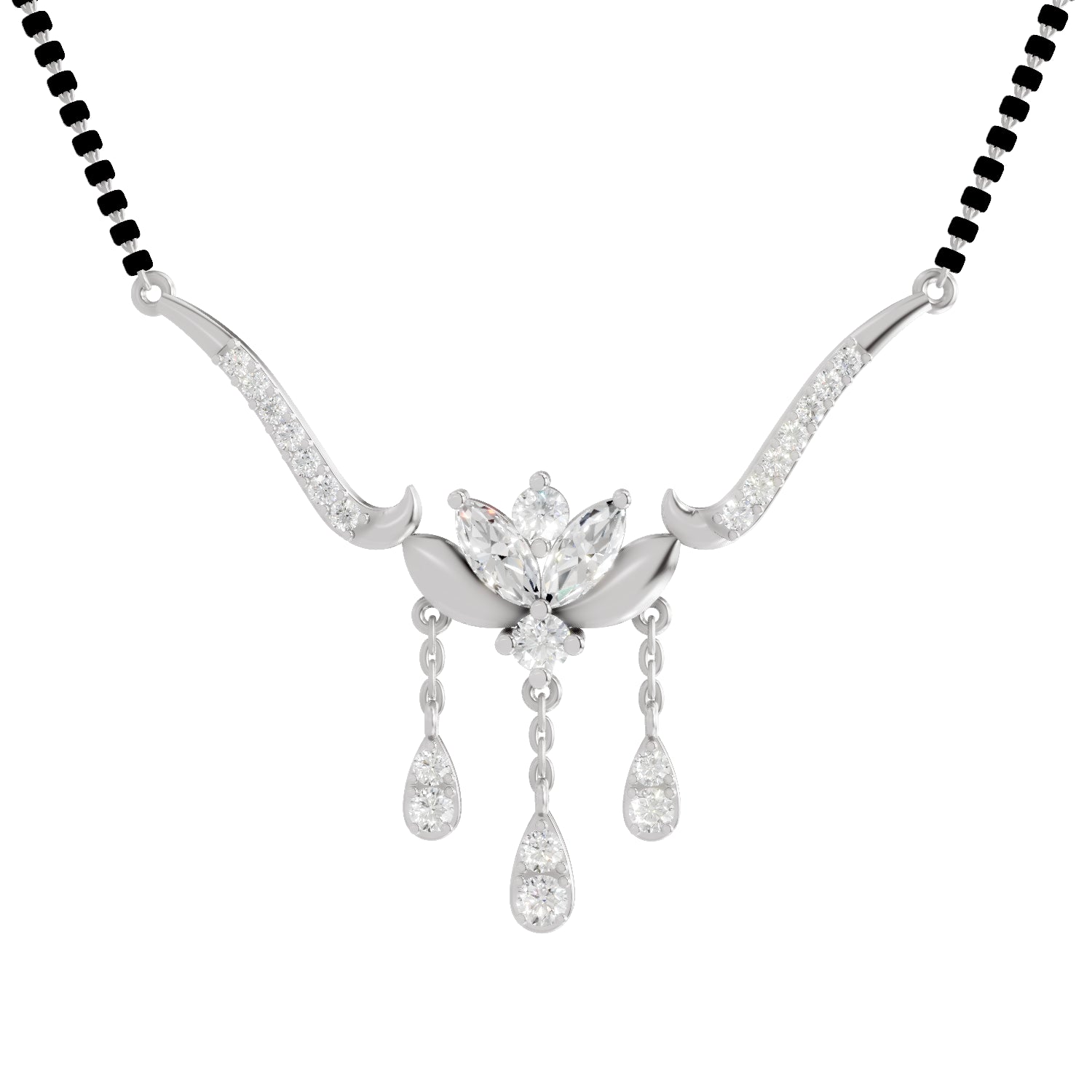 1.34 Carat Marquise & Round Shape Diamond Mangalsutra| 14K White Gold