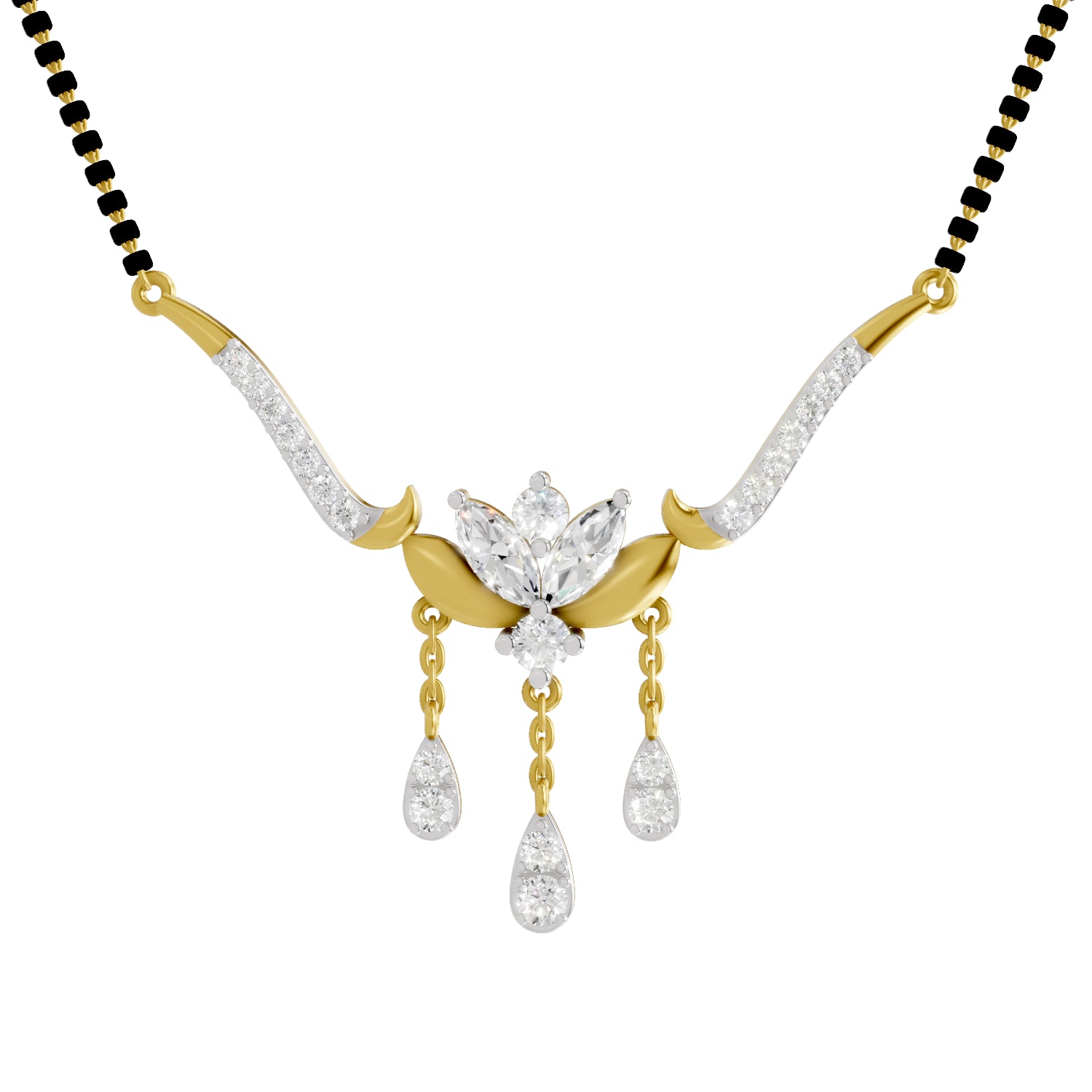1.34 Carat Marquise & Round Shape Diamond Mangalsutra| 14K Yellow Gold