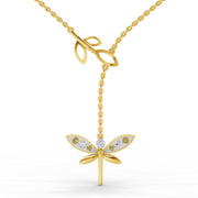 0.14 Ct Round Shape | 925 Sterling Silver Gold Plated Butterfly Pendant Necklace