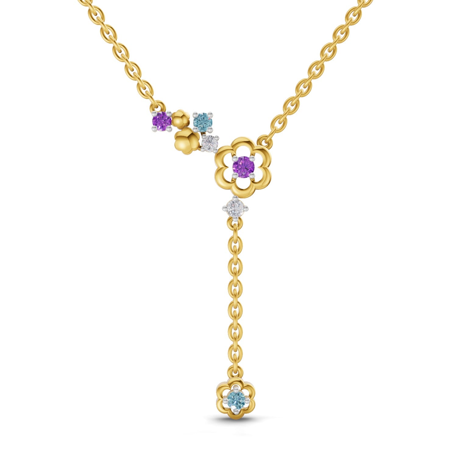 0.07 Carat | 925 Sterling Silver Yellow Gold Plated Floral Necklace