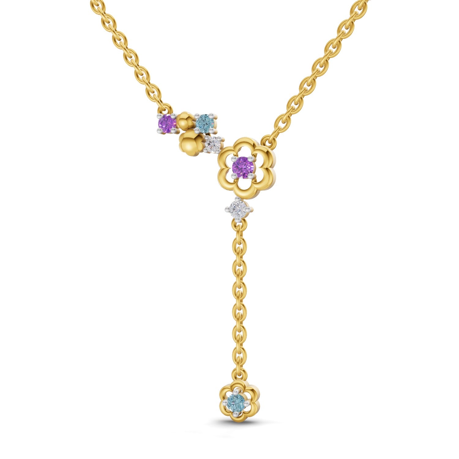 0.07 Carat | 925 Sterling Silver Yellow Gold Plated Floral Necklace