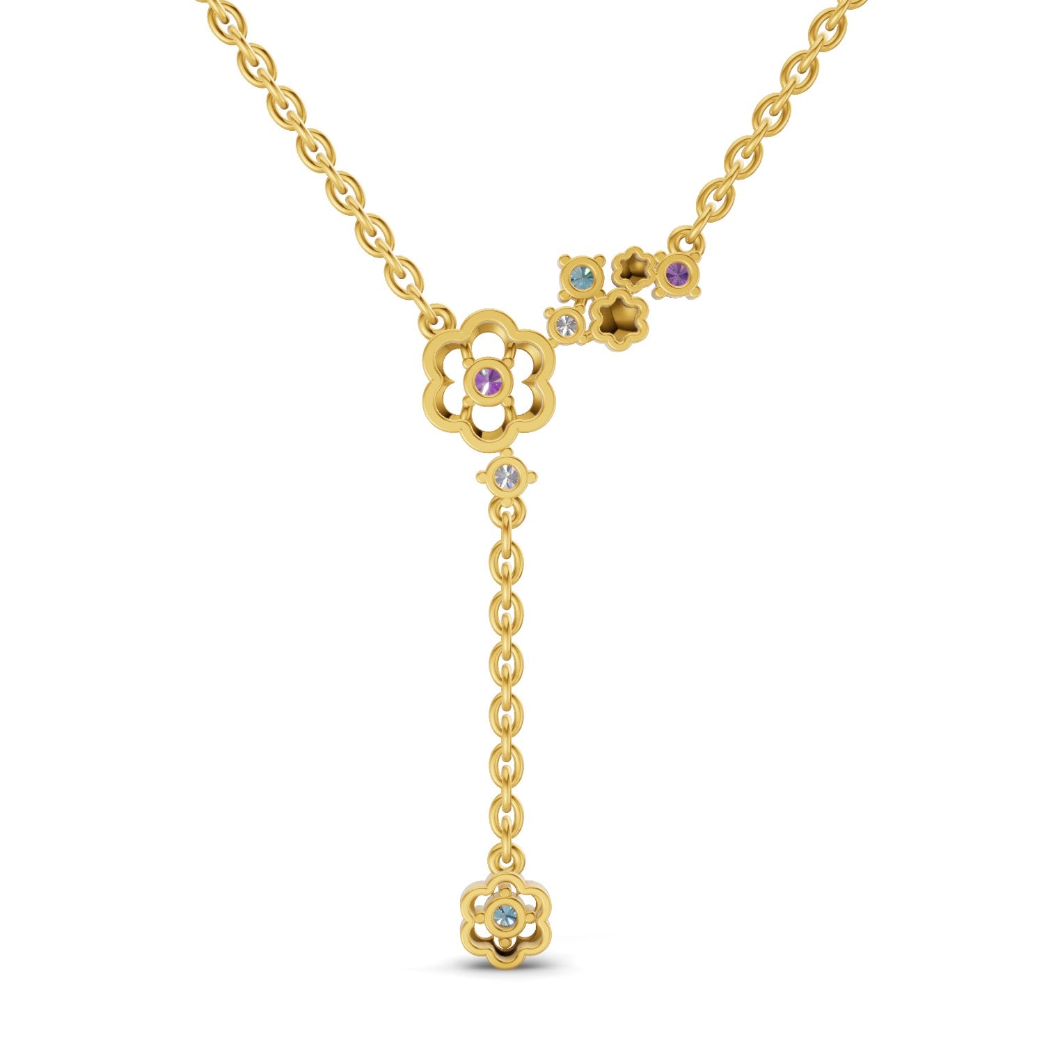 0.07 Carat | 925 Sterling Silver Yellow Gold Plated Floral Necklace