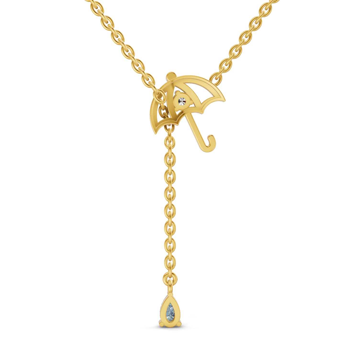 0.07 Carat | 925 Sterling Silver Yellow Gold Plated Raindrop Umbrella Necklace Necklace