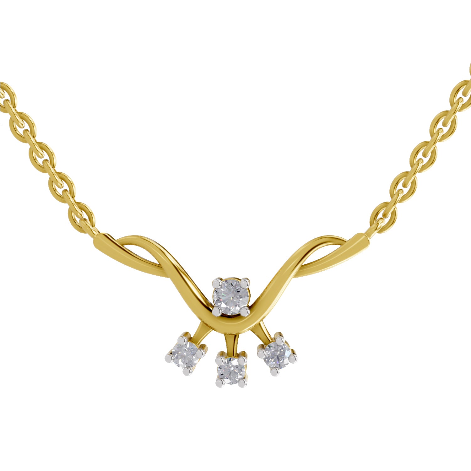 0.13 Ct Round Shape Diamond | 925 Sterling Silver Gold Plated 4 Stone Pendant Necklace